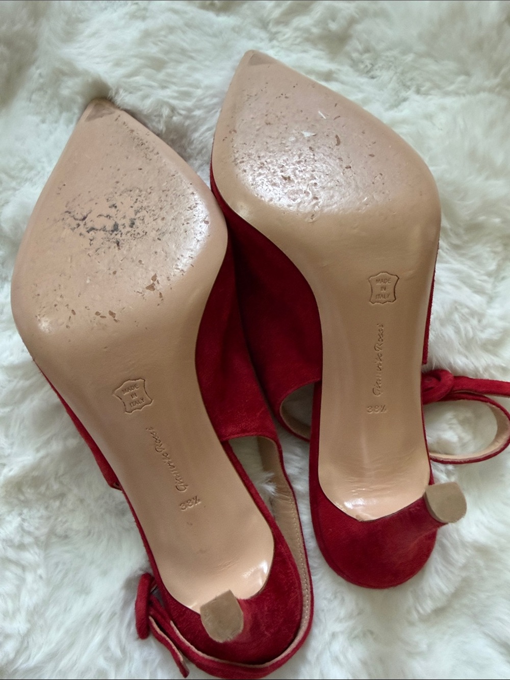 Gianvito Rossi Red Suede Pointed-Toe Slingback Heels - Picture 4 of 6